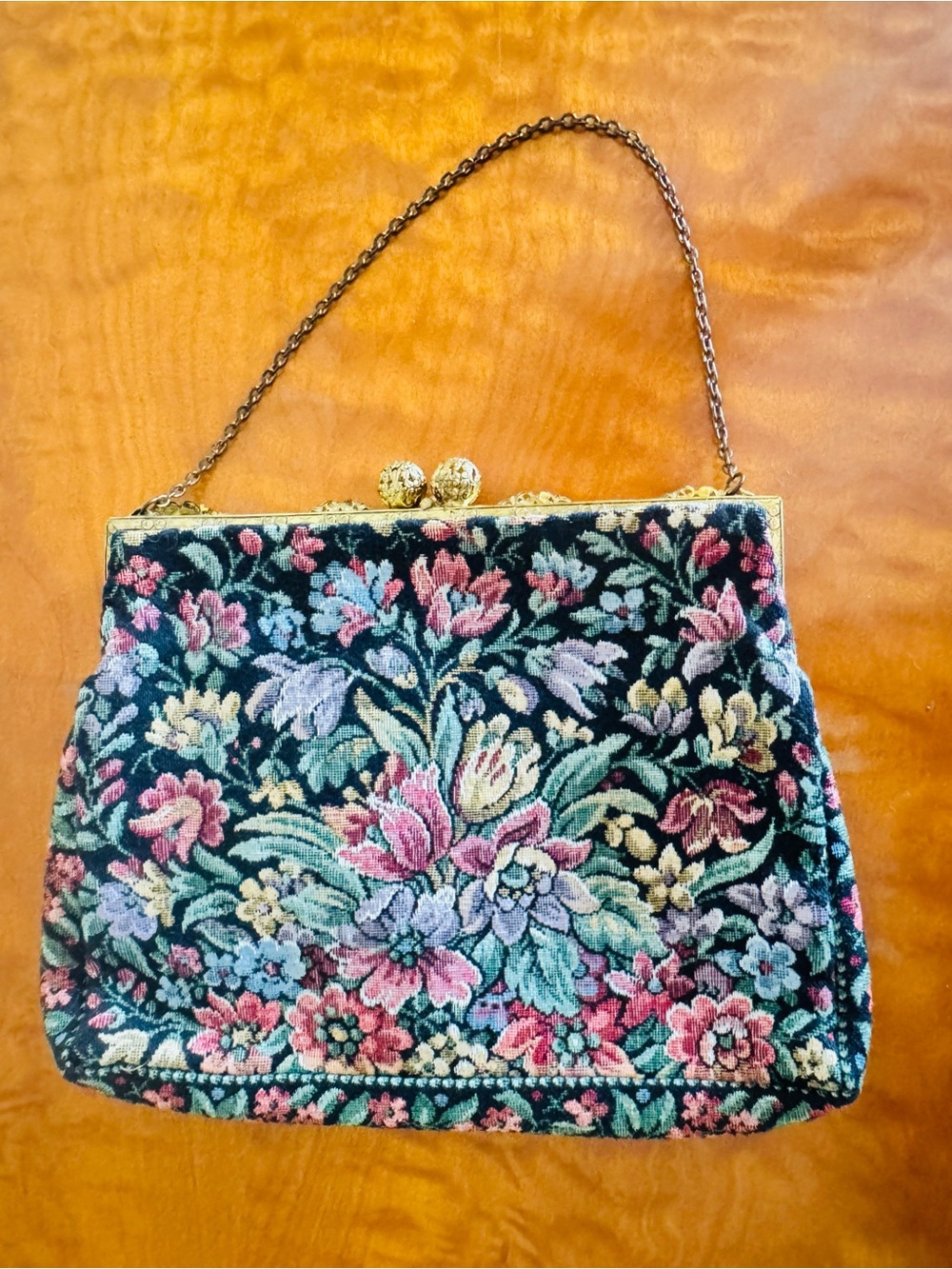 Antique French Art Nouveau Floral Embroidery Tapestry Evening Clutch - Picture 4 of 7